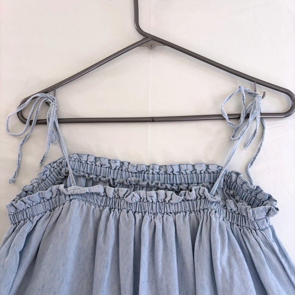 Show Me Your Mumu Angel Mini Dress Light Chambray Blue Linen Tencel Small - Picture 4 of 10